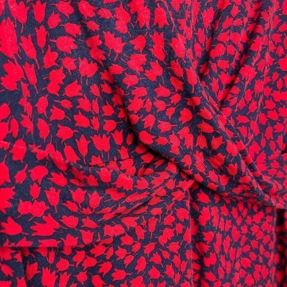 Lark & Ro Knit Tulip‎ Print Floral Midi Dress Soft Red Blue Patriotic Office 12 - Picture 4 of 10